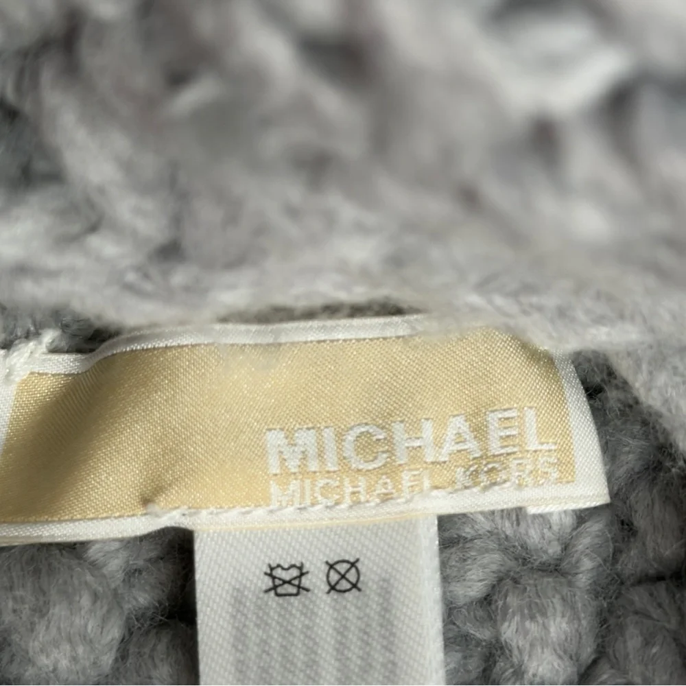 MICHAEL Michael Kors Gray Knit Hat with Tan Faux Fur Pom
